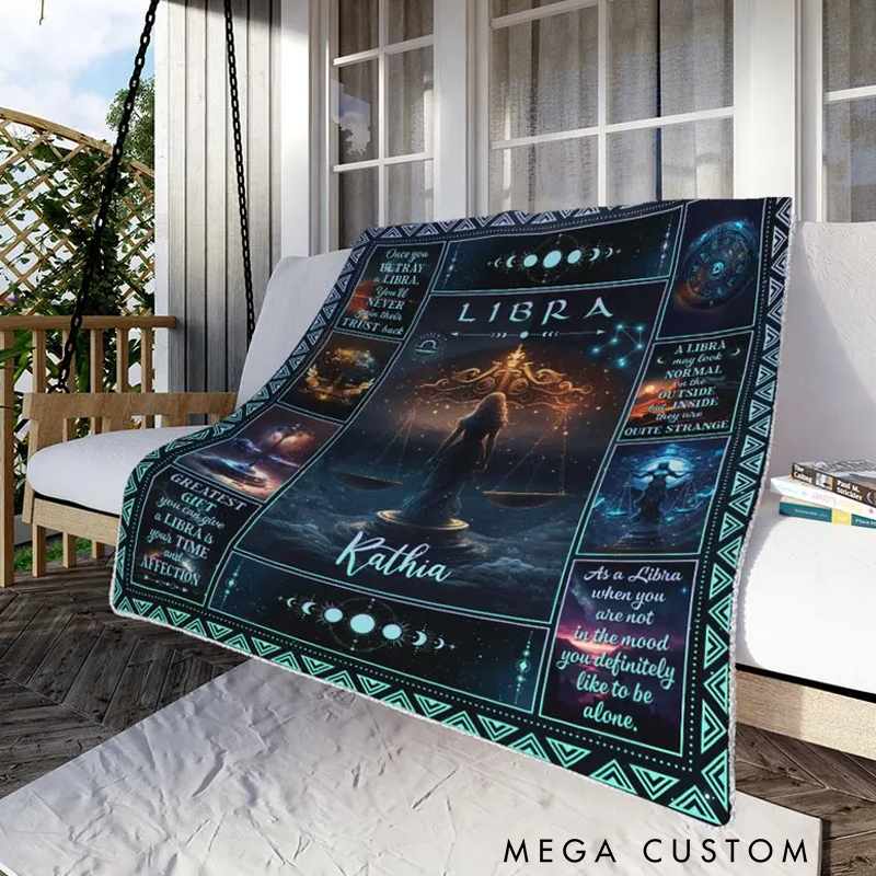 Personalized Zodiac Libra Blanket Tarot Horoscope Astrology Blanket for Libra Custom Name Constellations Quilt Horoscope Blanket for Libra