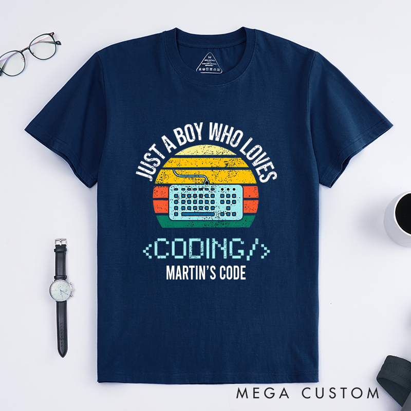 Personalized Just A Boy Who Loves Coding Computer T-Shirt Technology Programmer Enthusiasts Shirt Gift for Geek Nerd