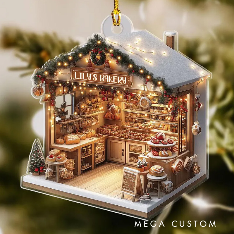 Personalized Name Bakery Christmas Ornament 2D Flat Acrylic Bakery Keepsake Holiday Tree Decor for Pastry Lovers Baking Lover Gift