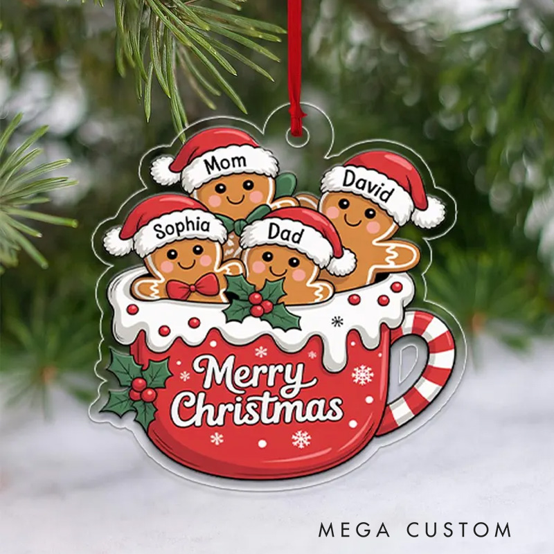 Personalized Name Gingerbread Family Christmas Ornament Acrylic Hot Cocoa Mug Holiday Keepsake Bakers Xmas Tree Decor Baking Lover Gift