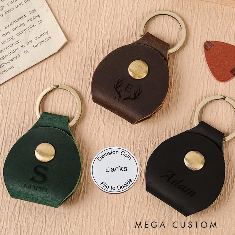 Personalized Leather Guitar Pick Holder and Silver Commemorative Coins Case Custom Guitar Pick and Silver Commemorative Coins Case Keychain