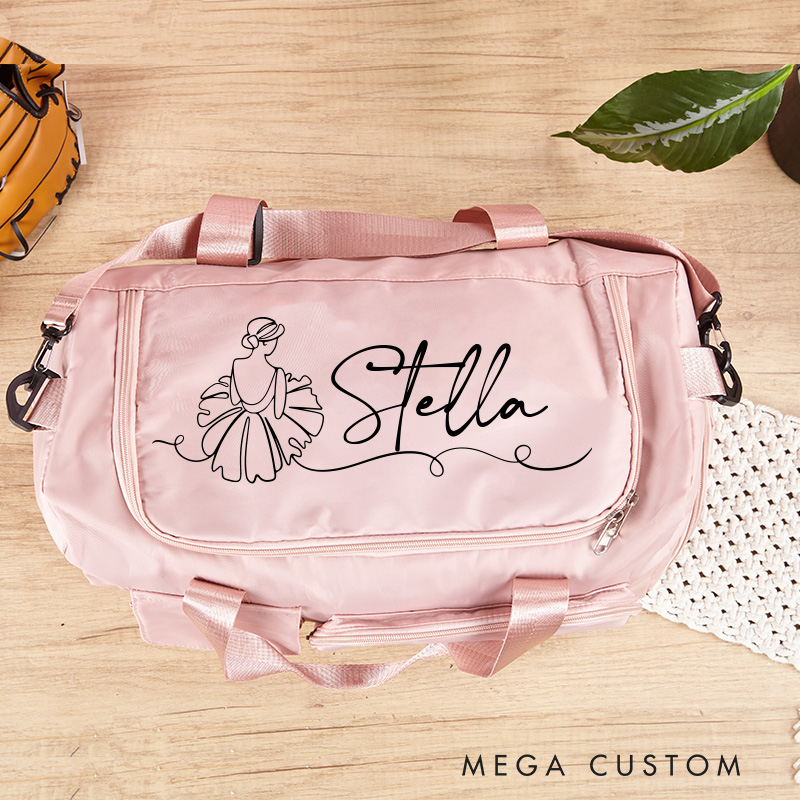 Personalized Free Script Name Waterproof Large Travel Duffle Bag Dance Bag with Shoe Compartment and Shoulder Strap for Dance Lover