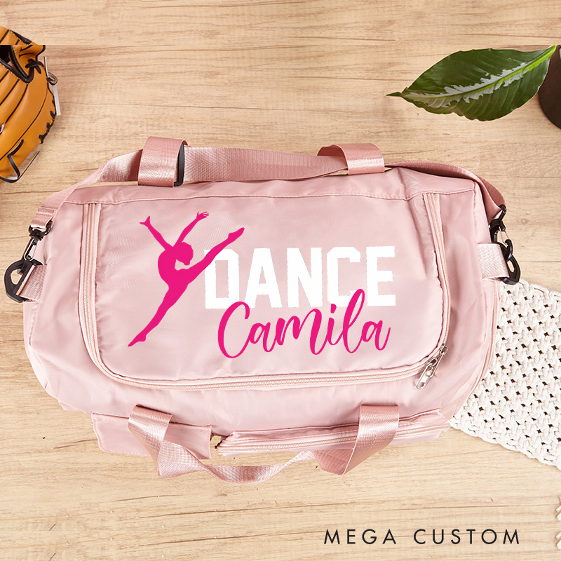 Personalized My Dancer Name Waterproof Large Travel Duffle Bag Dance Bag with Shoe Compartment and Shoulder Strap for Dance Lover