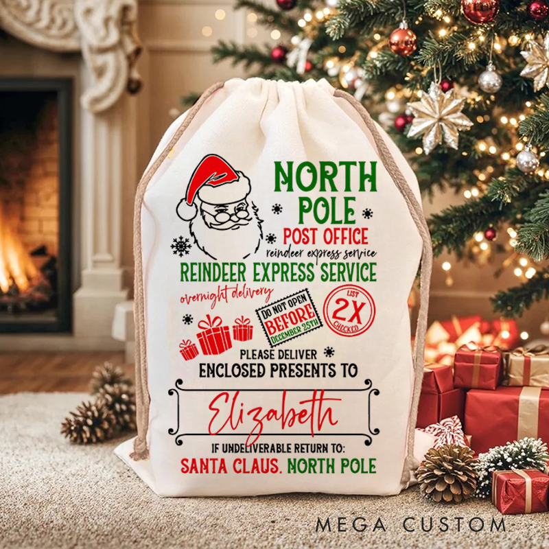 Personalized  Christmas Large Santa Sack Christmas Present Sack Kids Christmas Gift Bag Special Delivery Christmas Santa Clause Holiday Gift Bag Kids