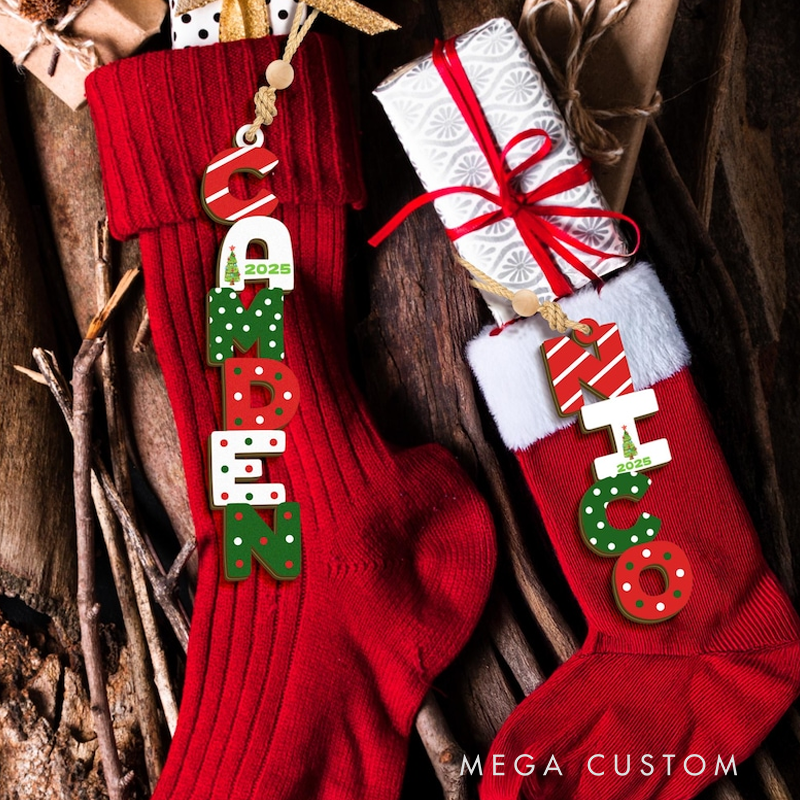 Personalized Christmas Name Letter Ornament 2025 Custom Christmas Tag Stocking Tag Christmas Gift Family Ornament
