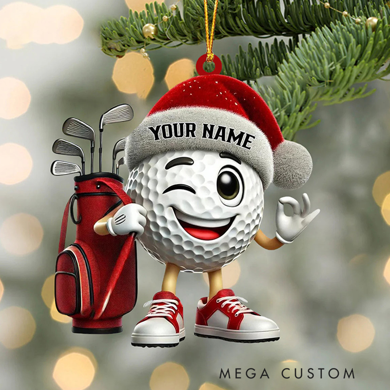 Personalized 3D Acrylic Golf Christmas Ornament with Playful Character and Custom Name Design  