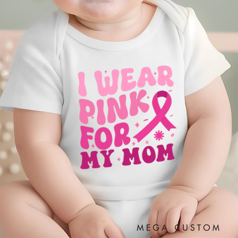 Personalized Breast Cancer Support Baby Bodysuit with Customizable Pink Ribbon Message for Awareness and Solidarity
