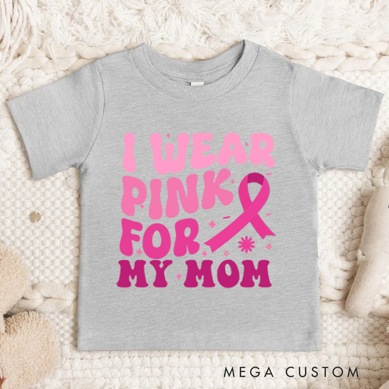 Personalized Breast Cancer Support Kids T-Shirt with Customizable Pink Ribbon Message for Awareness and Solidarity