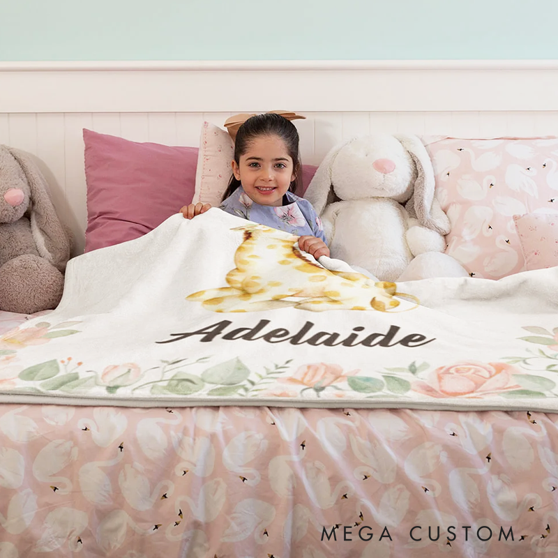 Personalized Just A Girl Who Loves Giraffe Floral Blanket with Name Birthday Gift for Girls