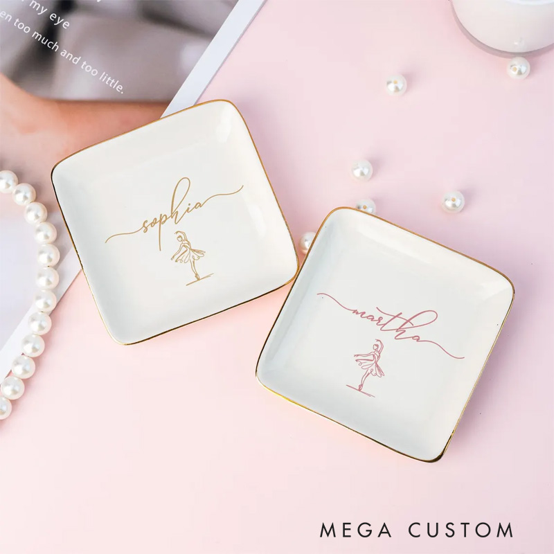 Personalized Ballet Girl Jewelry Dish Dance Gift For Little Girls Dance Teacher Recital Gifts Ballet Dancer Trinket Tray Dance Team Ring Holder