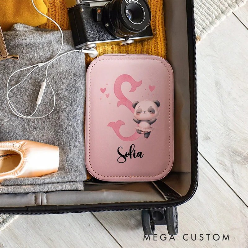 Personalized Cute Animal Ballerina Leather Jewelry Box with LED Makeup Mirror Hair Pin Case Birthday Wedding Gift for Women