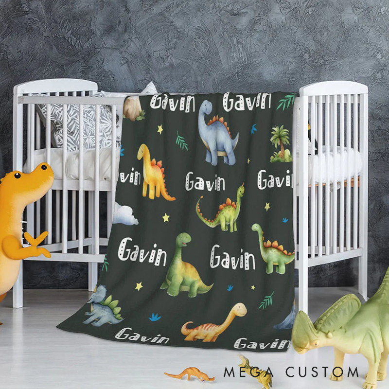 Personalized Dinosaur Themed Soft Throw Blanket with Name Birthday Baby Shower Back To School Gift for Boys Girls