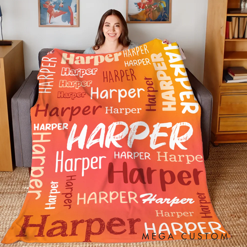 Personalized Colorful Gradient Soft Throw Blanket with Name Birthday Christmas Gift for Kids Adults