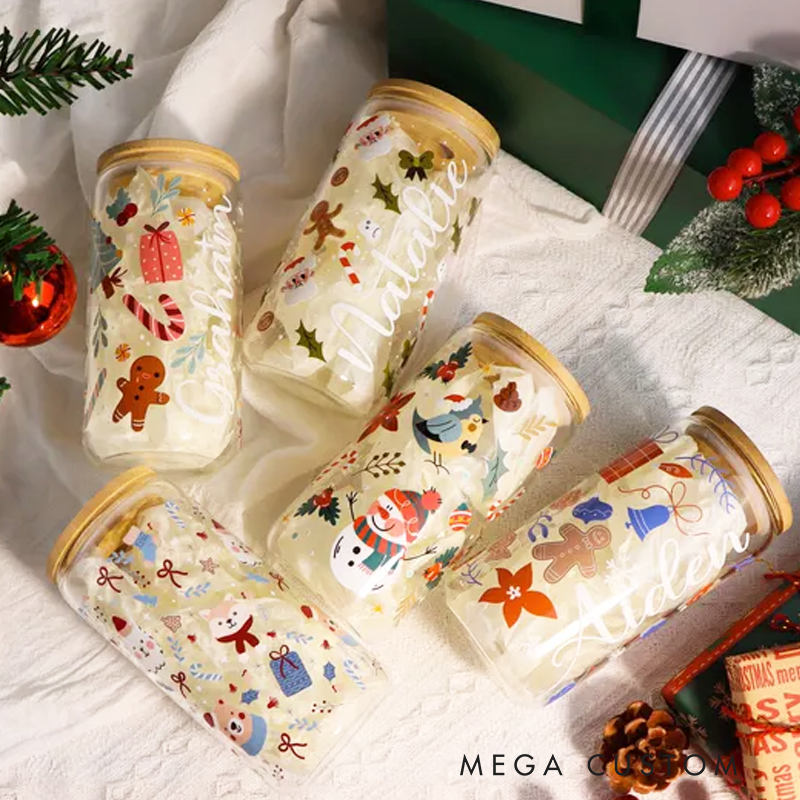 Personalized Christmas Tree Snack Glass Iced Coffee Cup with Lid