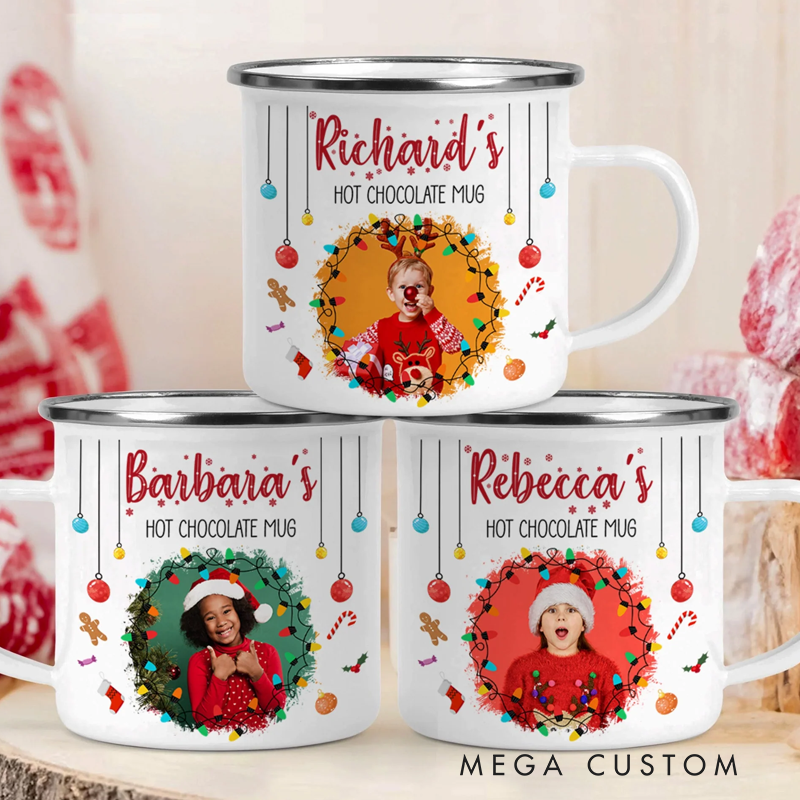 Personalized Chocolate Christmas Movie Watching Mug for Kid Photo Enamel Mug