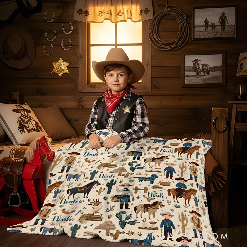 Personalized Western Cowboy Cow Horse Soft Throw Blanket with Name Birthday Anniversary Gift for Cowboy Country Lover