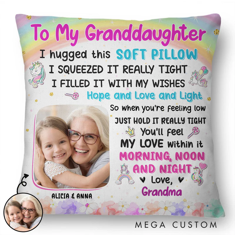 Personalized Photo Grandma Mother Hugged This Soft Pillow Gift for Granddaughter Grandson Kids Pillow
