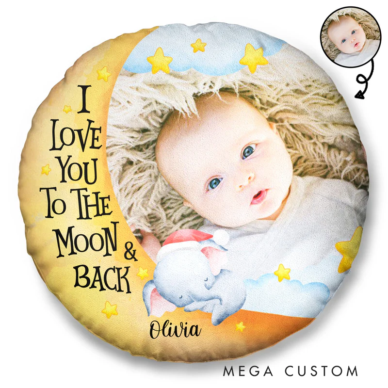 Personalized Photo I Love You to the Moon and Back Round Pillow