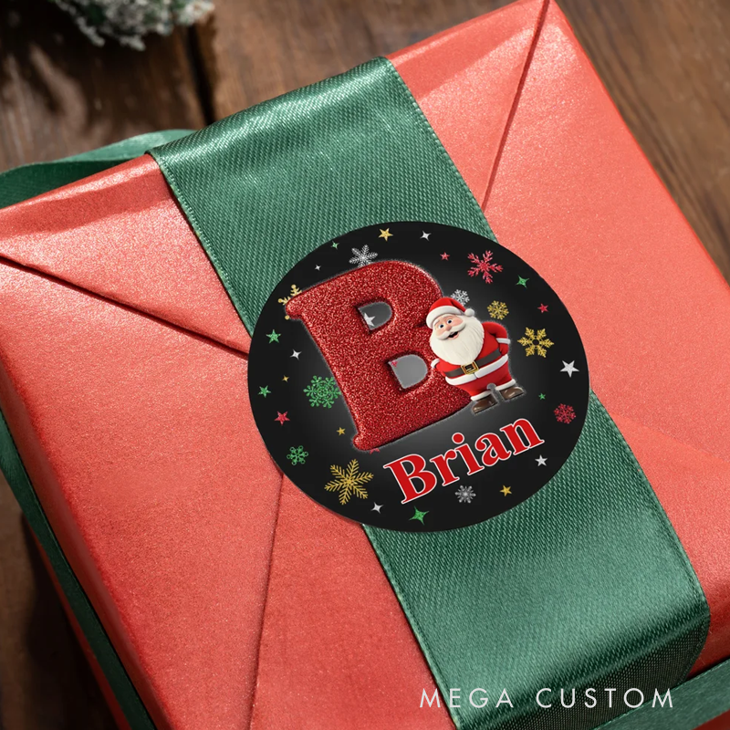 Personalized Cartoon Santa Claus Initial Waterproof Stickers with Name Gift Decor Christmas Party Favor for Friends Family