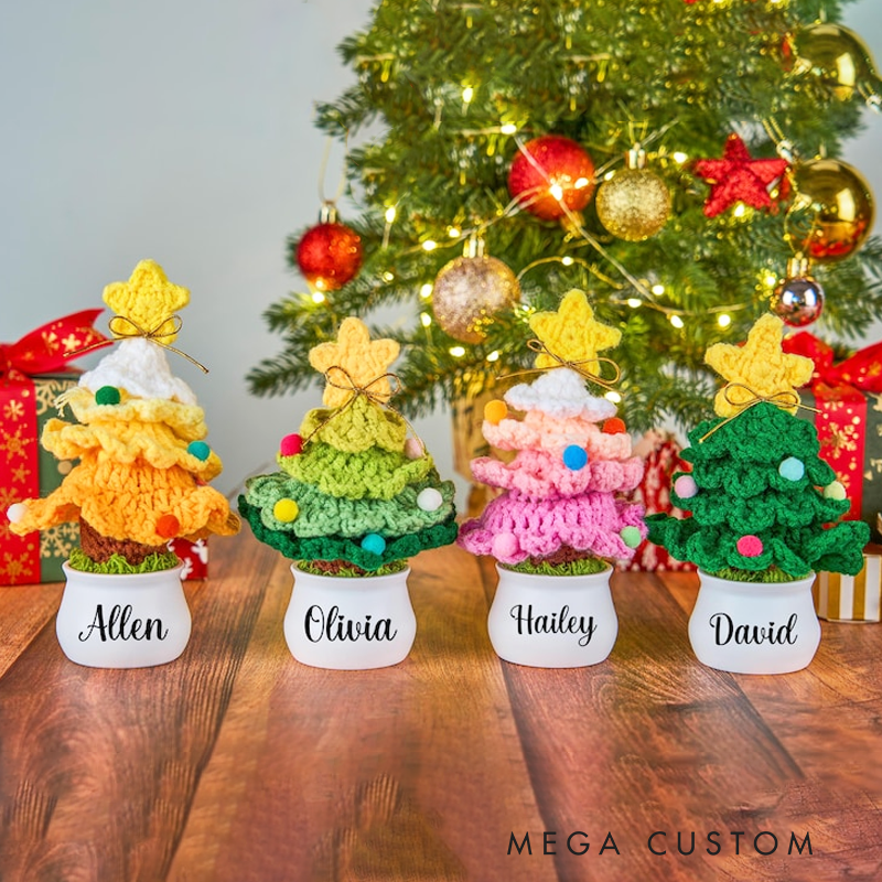 Personalized Crochet Christmas Tree in Pot Crochet Xmas Tree Crochet Santa Claus Handmade Christmas Gifts Gifts for Her Christmas Crochet Decoration