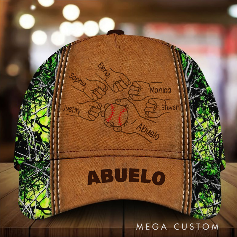 Personalized Camouflage Baseball Cap with Custom Names and Baseball Themed Family Design  