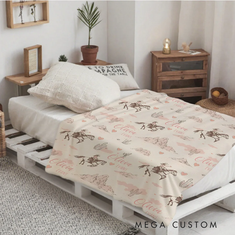 Personalized Cowgirl Desert Soft Throw Blanket with Name Swaddle Room Decor Birthday Baby Shower Gift for Mom Newborn
