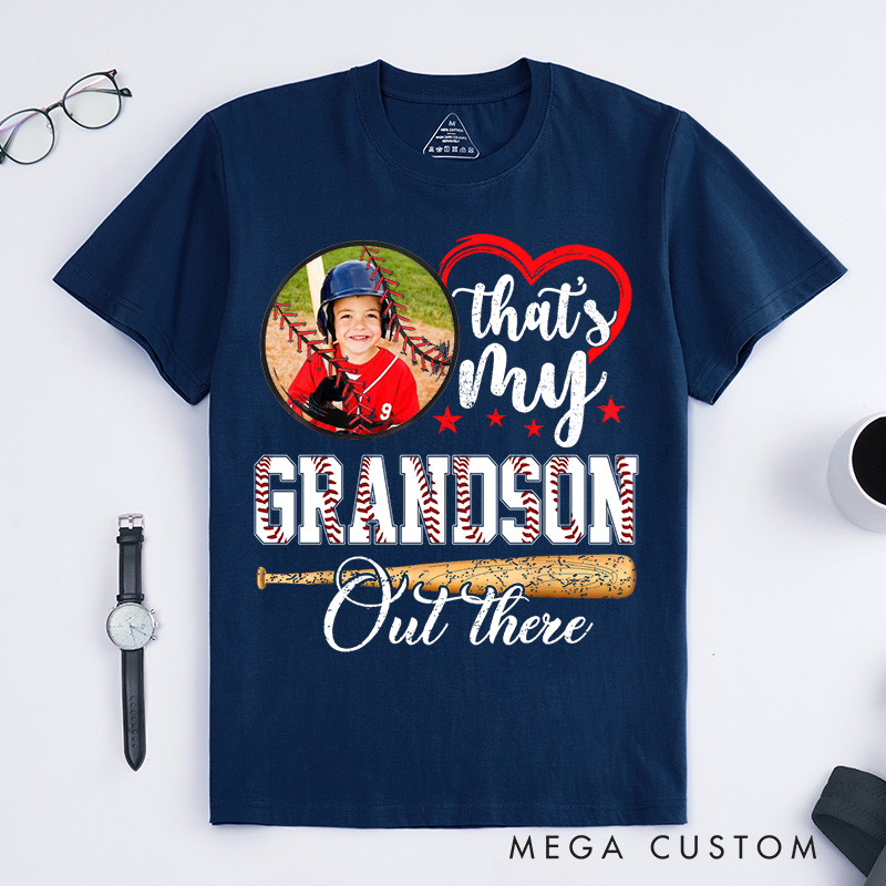 Personalized Baseball Fan Family Support T-Shirt with Photo and Baseball Bat Artwork   