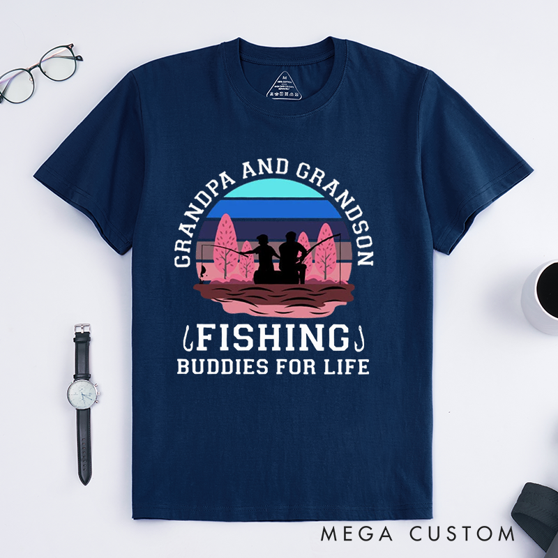 Funny Fishing T-Shirt Fishing Gifts Buddies for Life Design Comfortable Cotton T-Shirt Perfect Gift for Fishing Enthusiasts and Family Bonding