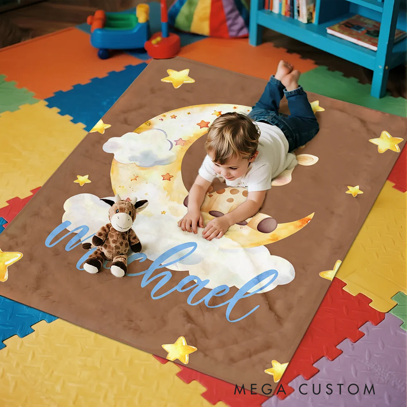 Personalized Cloud Moon Cartoon Marine Jungle Animal Soft Throw Blanket with Name Home Decor Birthday Christmas Gift for Kid Family
