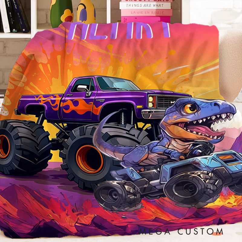 Personalized Soft Blanket with Name for Kids (Monster Trucks Dinosaurs Fantasy Unicorns) Birthday Gift for Children