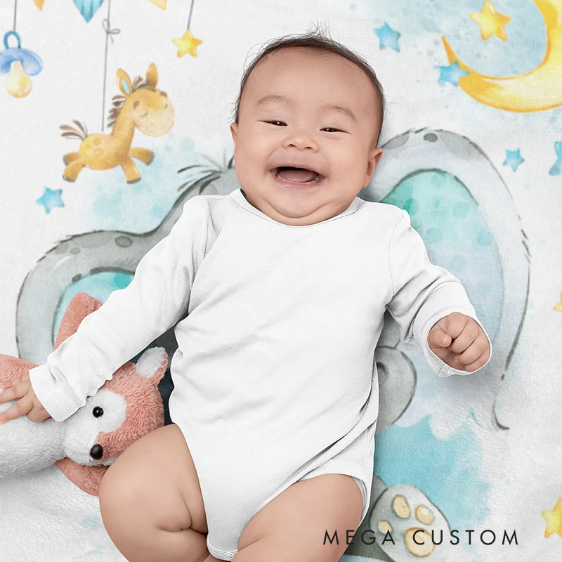 Personalized Baby Elephant Blanket Sweet Dream Name Sofa Blanket Home Nursery Decoration Birthday Baby Shower Newborn Gift for Kid Baby