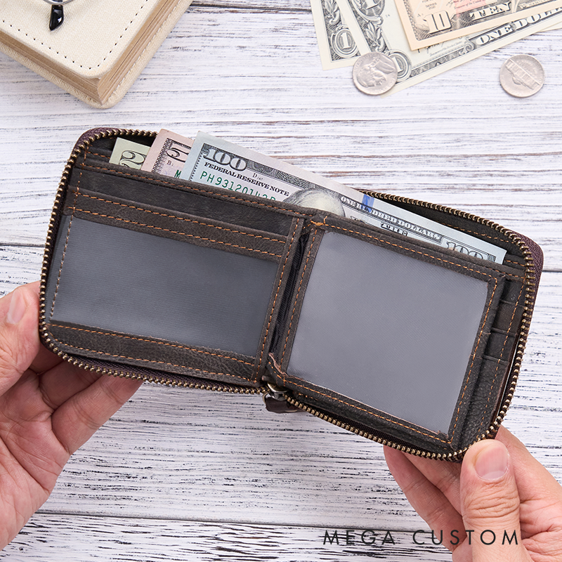 Personalized Leather Wallet For Him Crazy Horse Leather Wallet Engraved Mens Wallet Minimalist Wallet Anniversary Gift For Him Boyfriend Gift Dad Gift Husband Gift