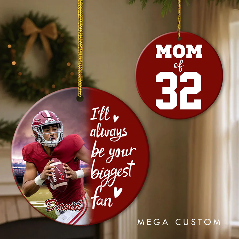 Personalized American Football Photo Ornament Custom Name and Jersey Number Christmas Decoration