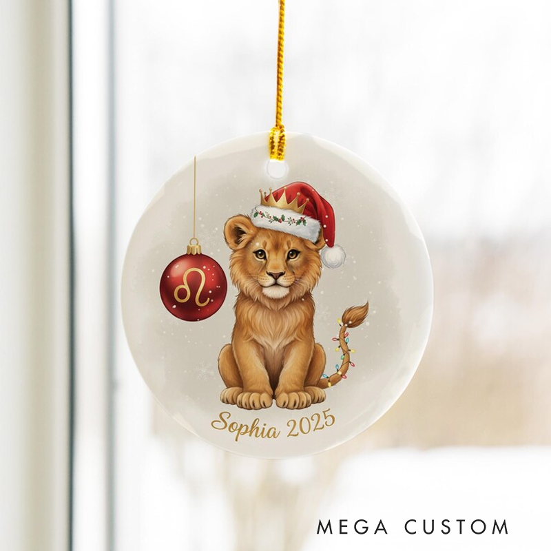 Personalized Ceramic Christmas Ornament Leo Zodiac Lion Christmas Decor Astrology Keepsake With Name Birthday Gift