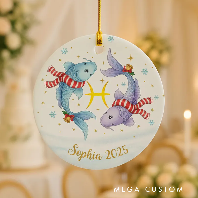 Personalized Ceramic Christmas Ornament Pisces Zodiac Sign Astrology Christmas Decoration With Name Birthday Gift