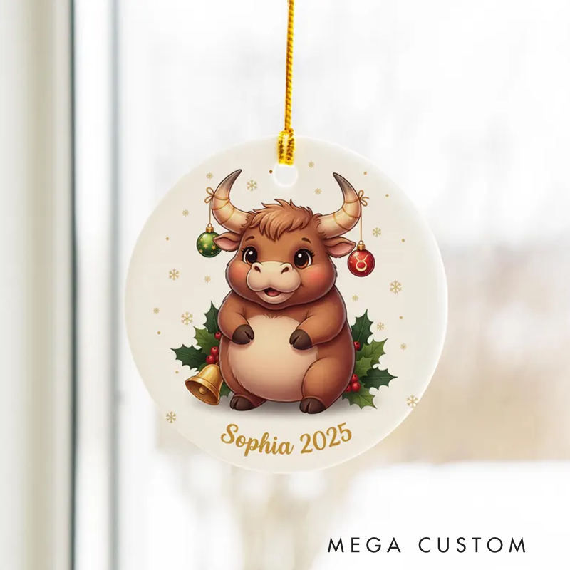 Personalized Taurus Christmas Ornament Ceramic Zodiac Bull Christmas Decoration Astrology Holiday Keepsake With Name Birthday Gift