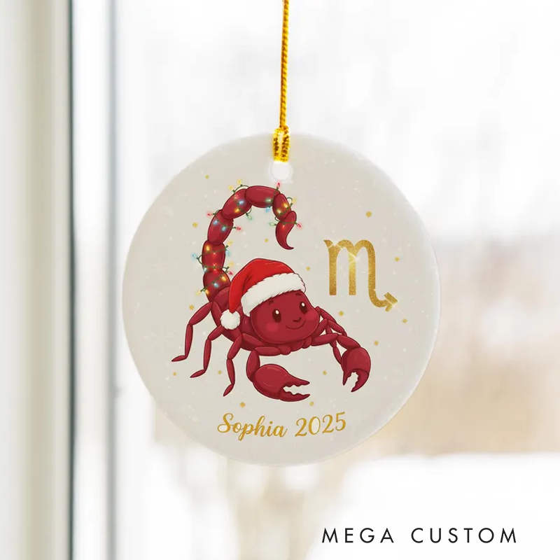 Personalized Ceramic Christmas Ornament Scorpio Zodiac Sign Christmas Tree Decoration With Name Birthday Gift