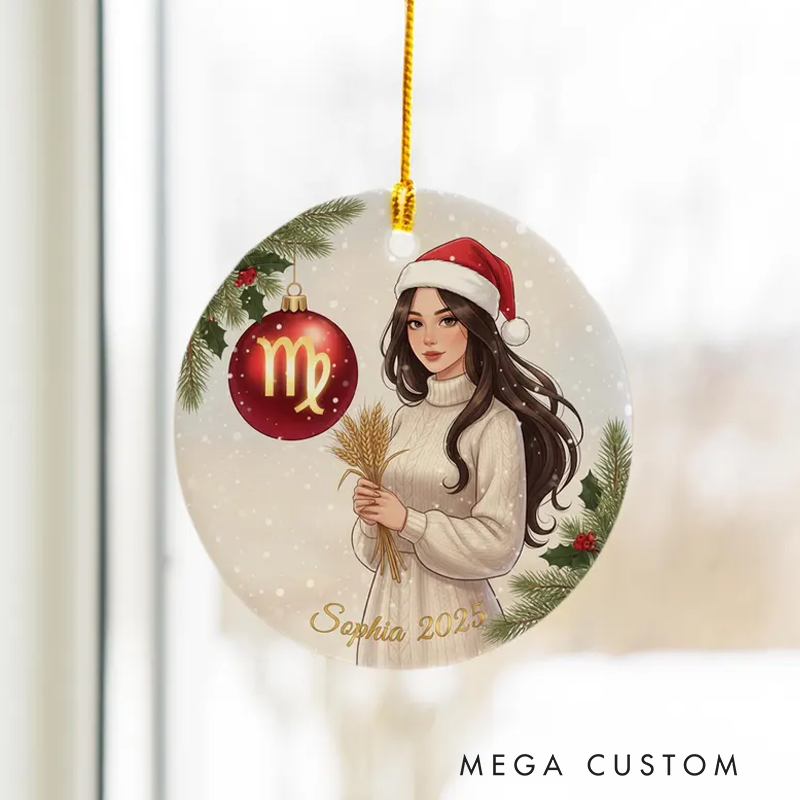 Personalized Ceramic Christmas Ornament Virgo Zodiac Girl Christmas Tree Decoration With Name Birthday Gift