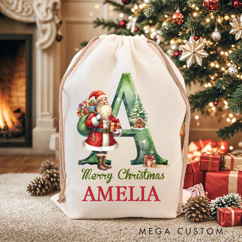 Personalized Santa Claus Christmas Gift Bag with Name Christmas Gift for Boys Girls