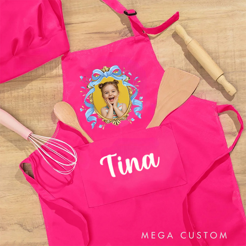 Personalized Photo Frame Apron with Custom Name and Adorable Pink Design for Memorable Mealtime Fun Kid Apron Funny Gift for Kids