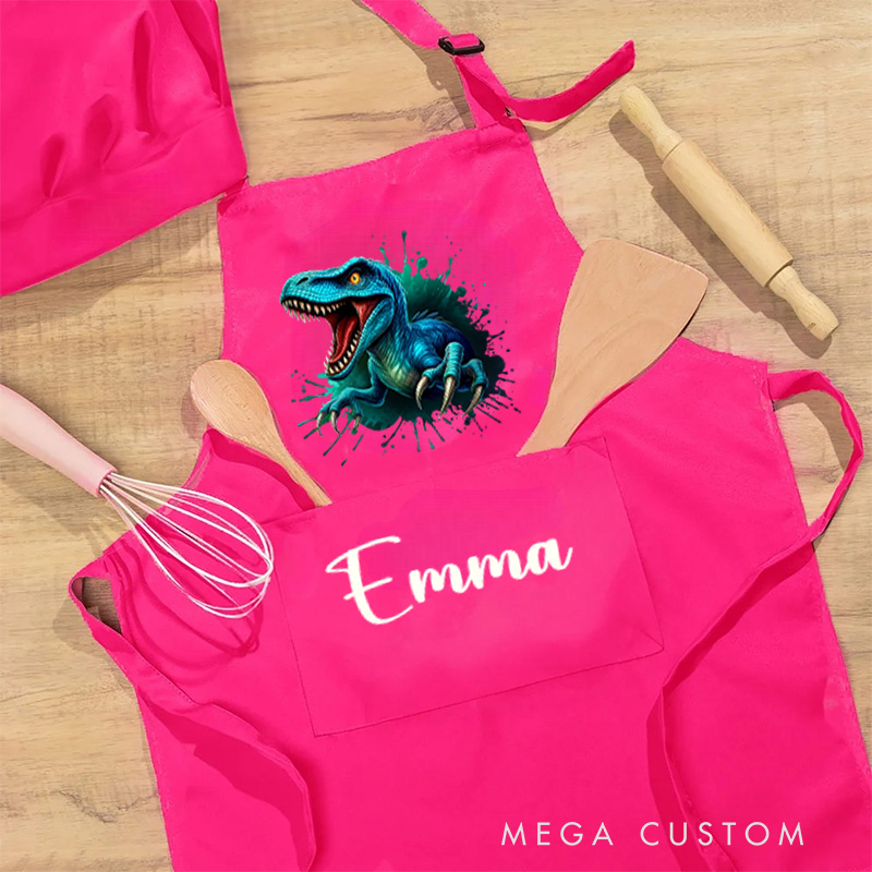Personalized Dinosaur Art Apron with Custom Name for Creative and Exciting Painting Sessions Kid Apron Gift For Kids