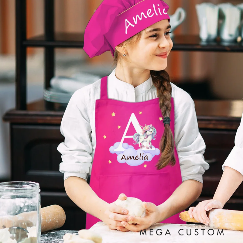 Personalized Cute Forest Animal Panda Elephant Adjustable Kid Apron Chef Hat Set with Name and Initial Handcraft Activities Birthday Gift for Kids