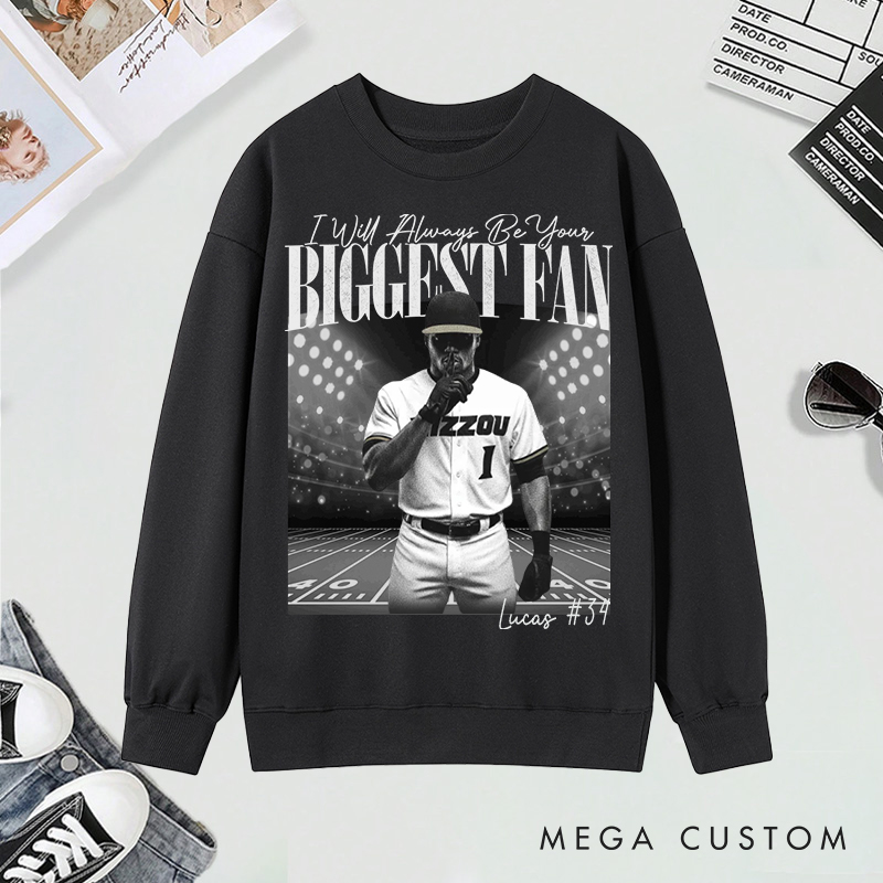 Personalized "I’ll Always Be Your Fan" Baseball Sweatshirt with Custom Photo and Name
