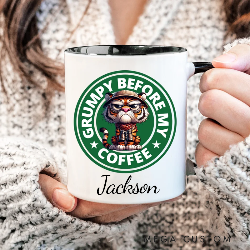 Personalised Grumpy Before Coffee Cartoon Animal 11oz Mug with Name Birthday Gift 
