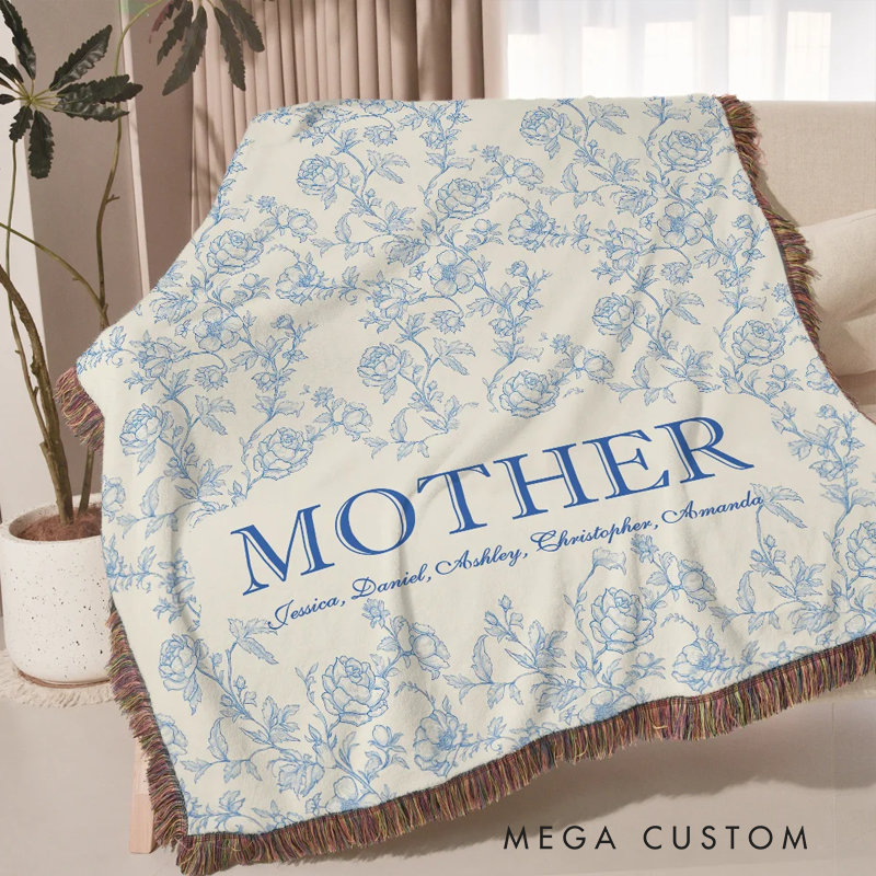 Personalized Retro Floral Design Soft Throw Blanket with Name and Title Home Decor Christmas Birthday Gift for Women Family