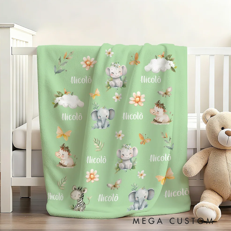 Personalized Watercolor Forest Animals Soft Throw Blanket with Name Home Decor Baby Shower Birthday Gift for Kids Family Friends