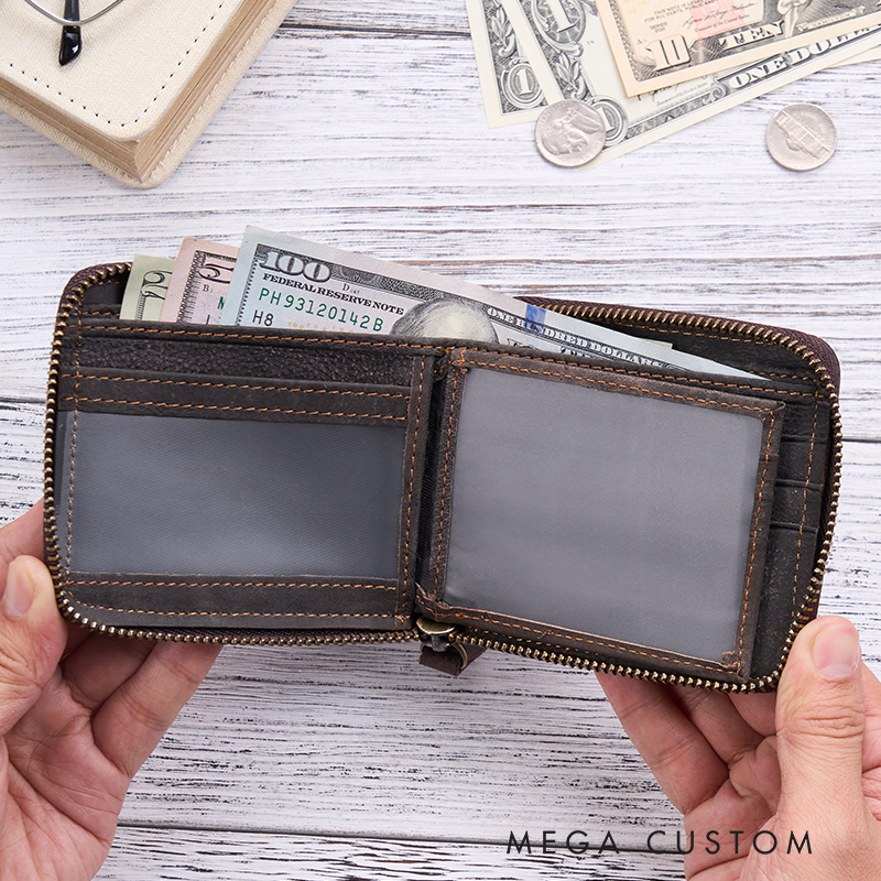 Personalized Leather Wallet For Him Crazy Horse Leather Wallet Engraved Mens Wallet Leather Custom Wallet Anniversary Gift Boyfriend Gift Dad Gift Husband Gift