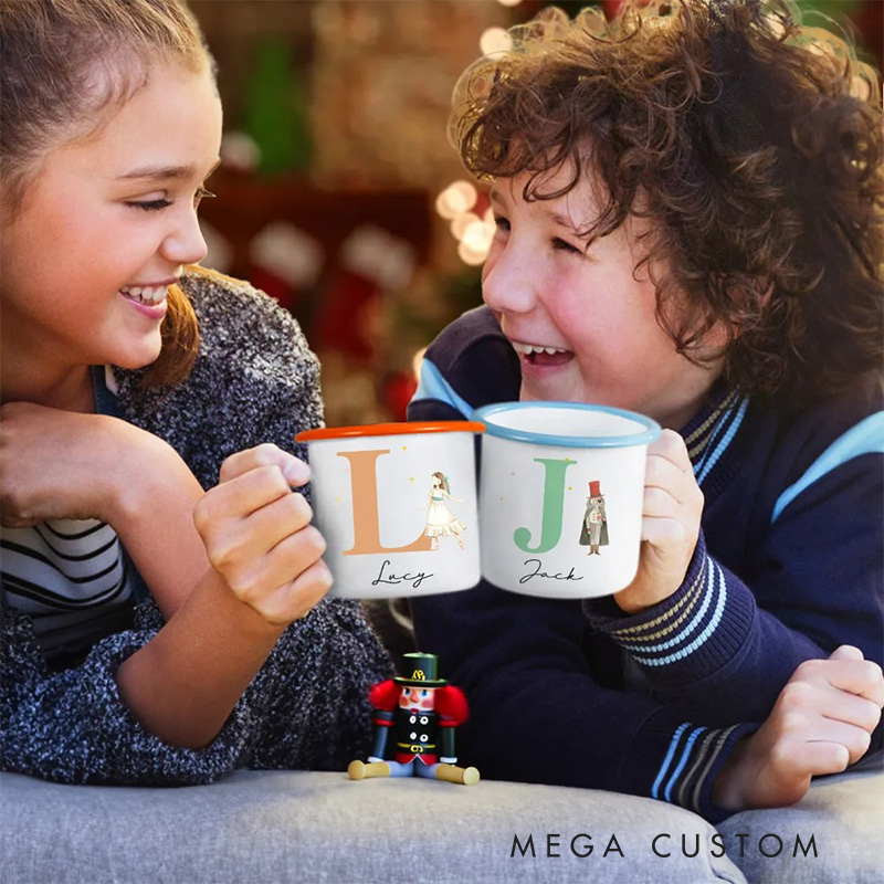 Personalized Cartoon Nutcracker Dance Lover Enamel Mug with Initial and Name Back to School Birthday Gift for Kids