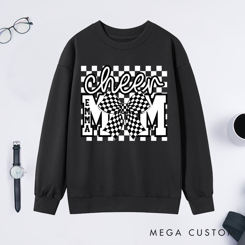 Personalized Cheer Mom Sweatshirt with Custom Name and Stylish Bow Design A Unique and Thoughtful Gift for Cheerleading Moms