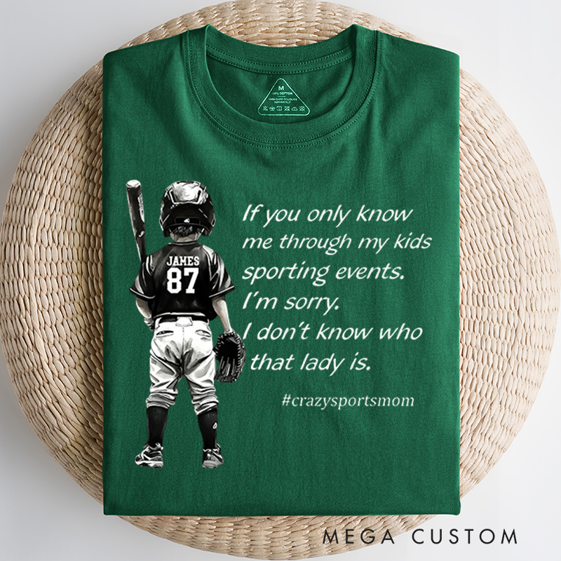 Personalized "Crazy Sports Mom" T-Shirt with Custom Name and Player Number 